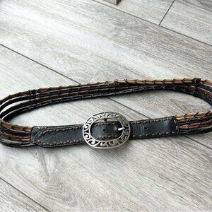 VINTAGE BRIGHTON BROWN BLACK TAN CAMEL BRAIDED LEATHER WESTERN BELT